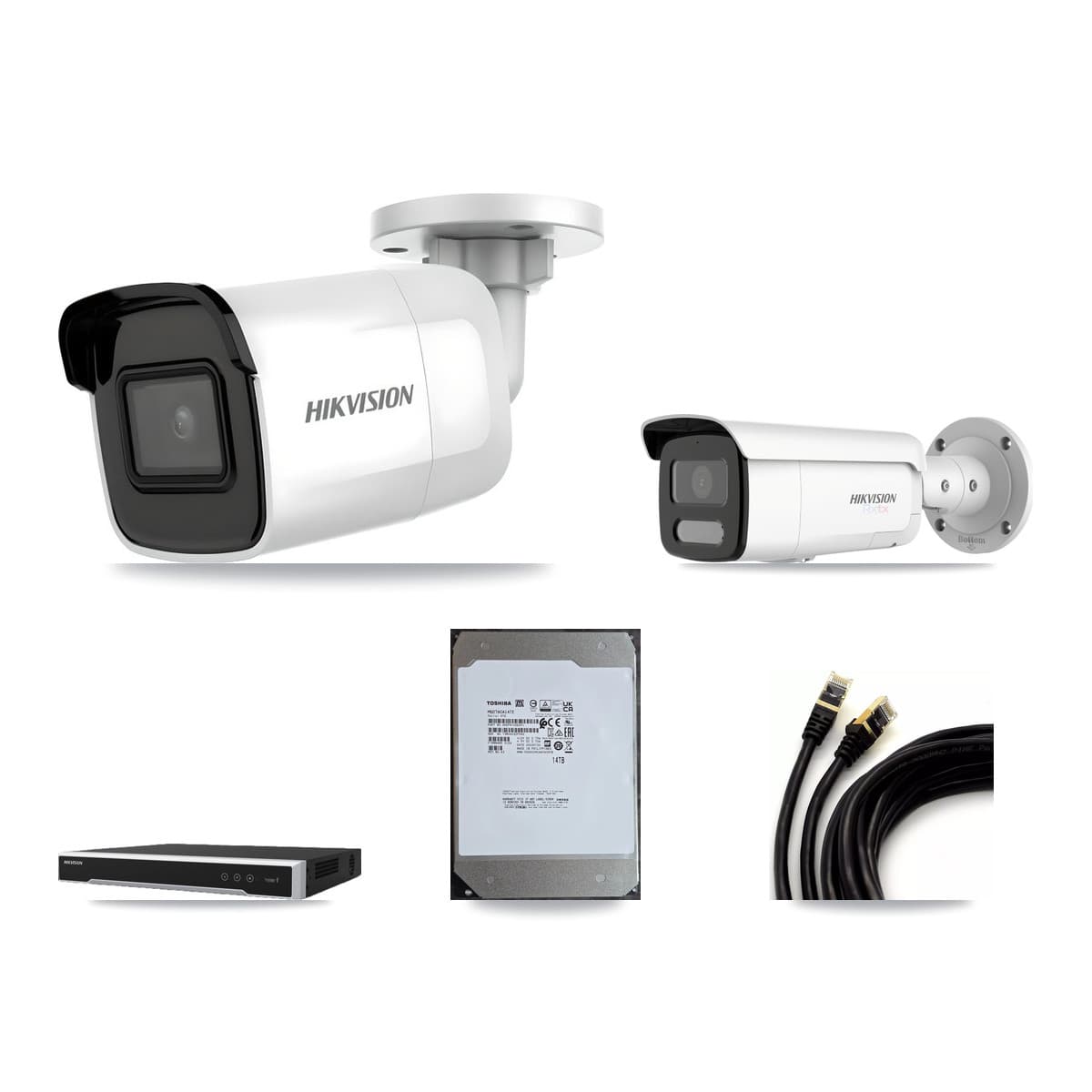 Hikvision 8-Channel 4K CCTV Kit — 4 DS-2CD2085G1 + 2 DS-2CD2T87G2H Bullet Cameras + 14TB Recording