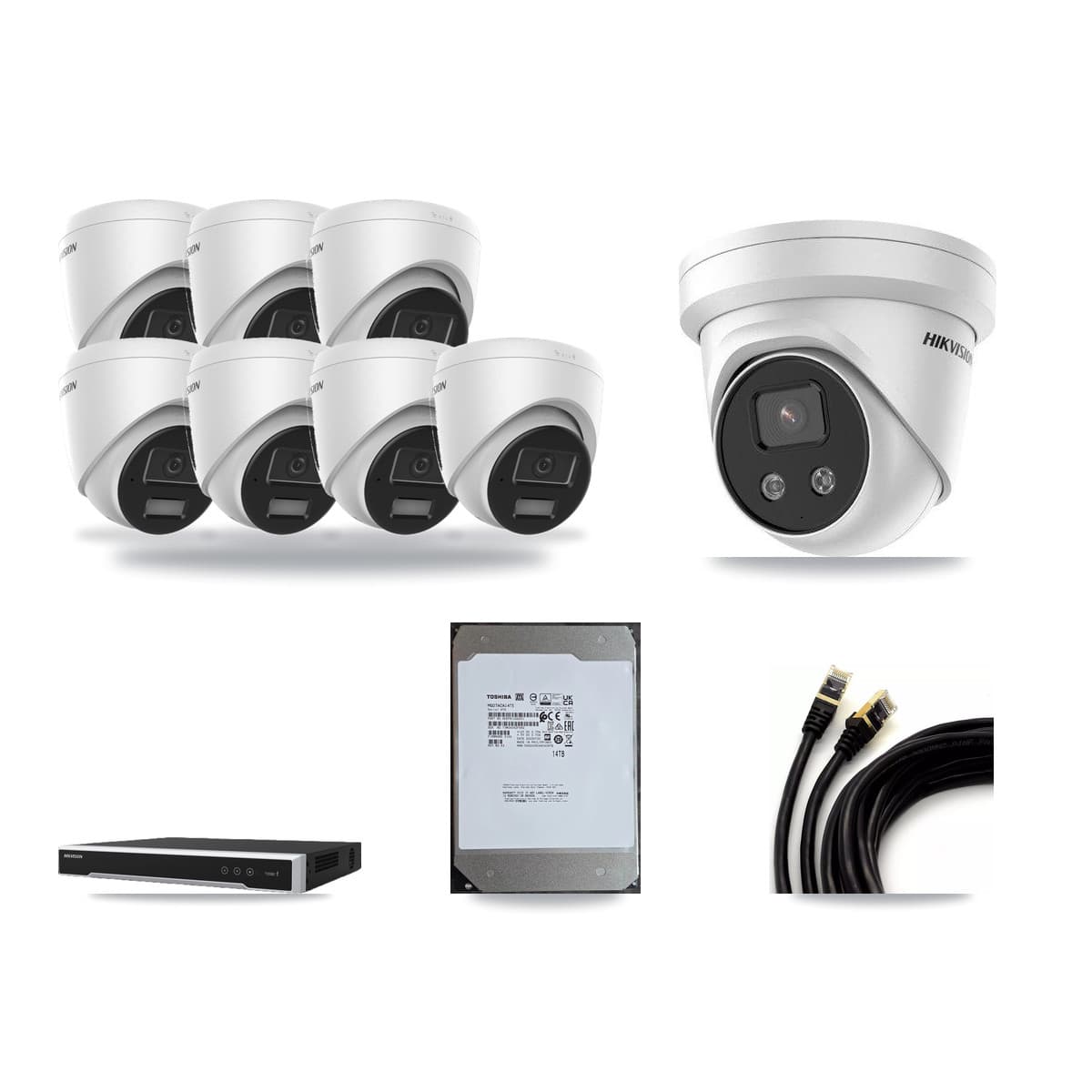 Hikvision 16-Channel 4MP – 5MP CCTV Kit — 7 4MP + 1 5MP Turret Cameras + 14TB Recording (DS-7616NI-M2 Recorder) - Image 1