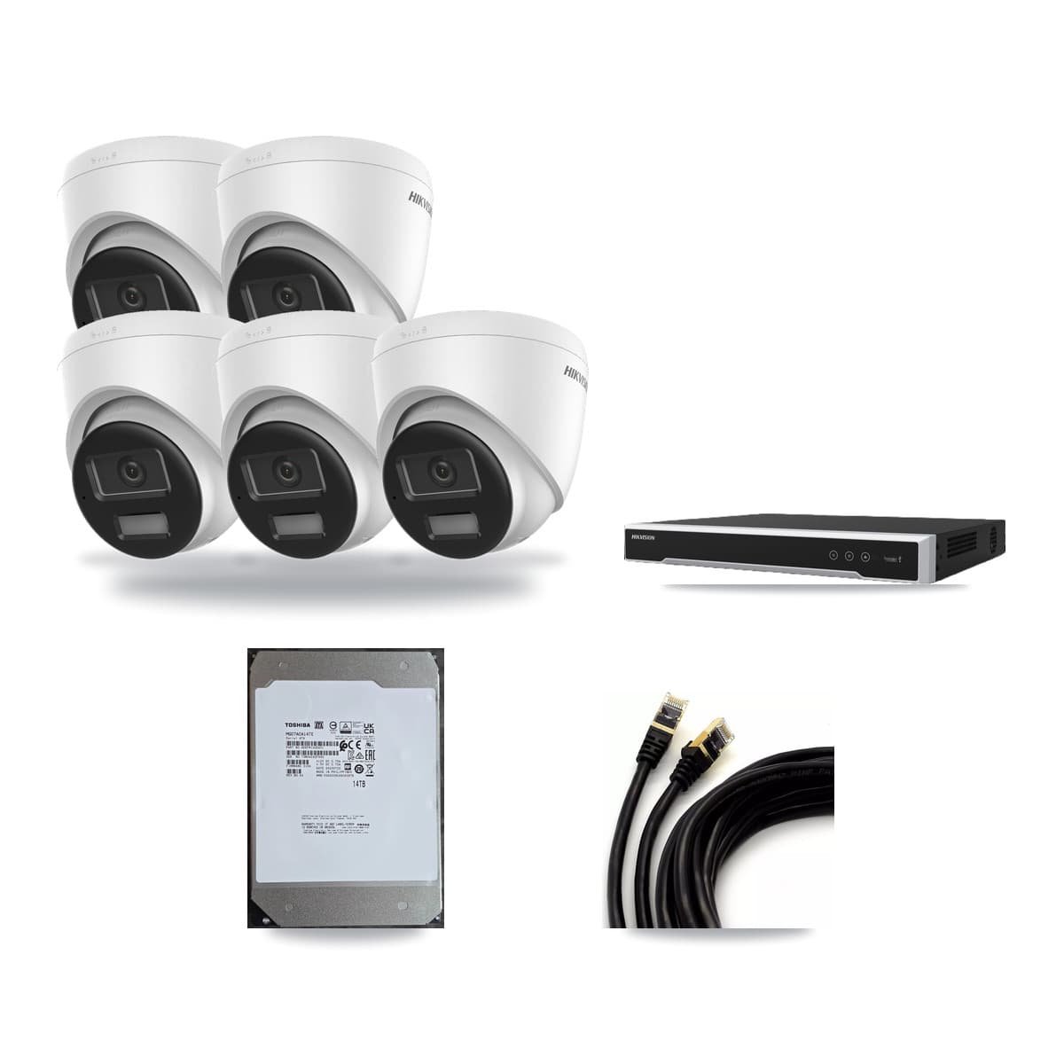 Hikvision 8-Channel 4K CCTV Kit — 5 DS-2CD1383G2-LIU Turret Cameras + 14TB Recording (DS-7608NI-M2/8P Recorder) - Image 1
