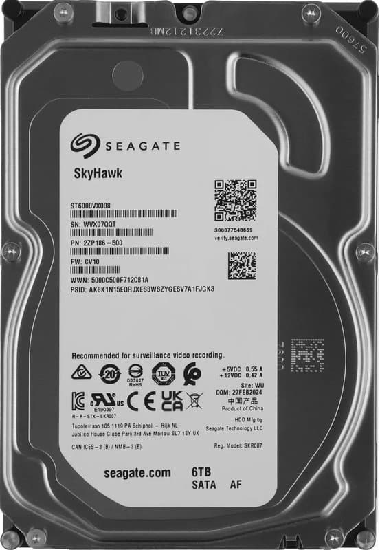 6TB hard disk drive – continuous-duty rated — Seagate SkyHawk 6TB Surveillance HDD SATA 6Gb/s 3.5in