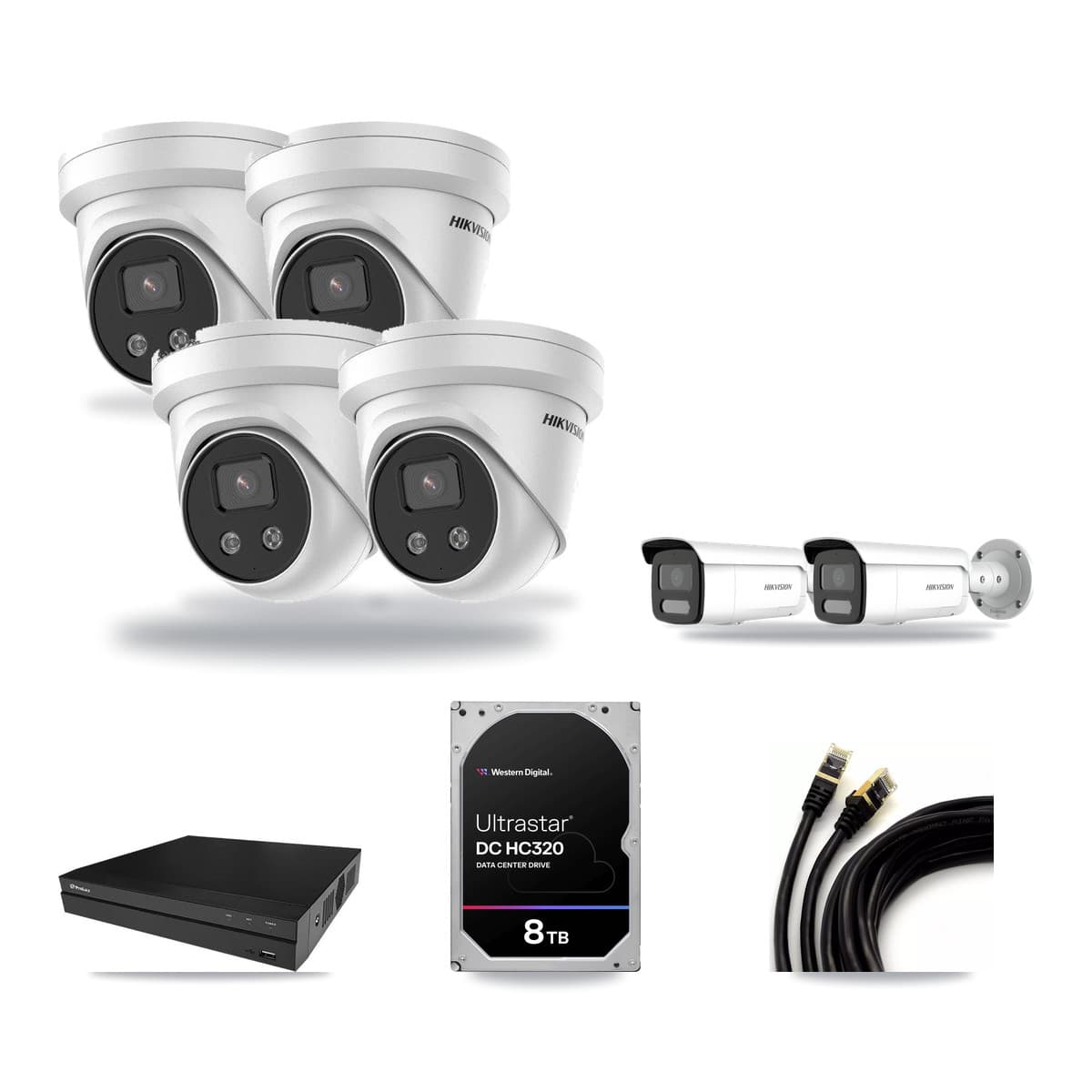 Hikvision & Prolux 8-Channel 4MP – 5MP CCTV Kit — 2 4MP Bullet + 4 5MP Turret Cameras + 8TB Recording - Image 1