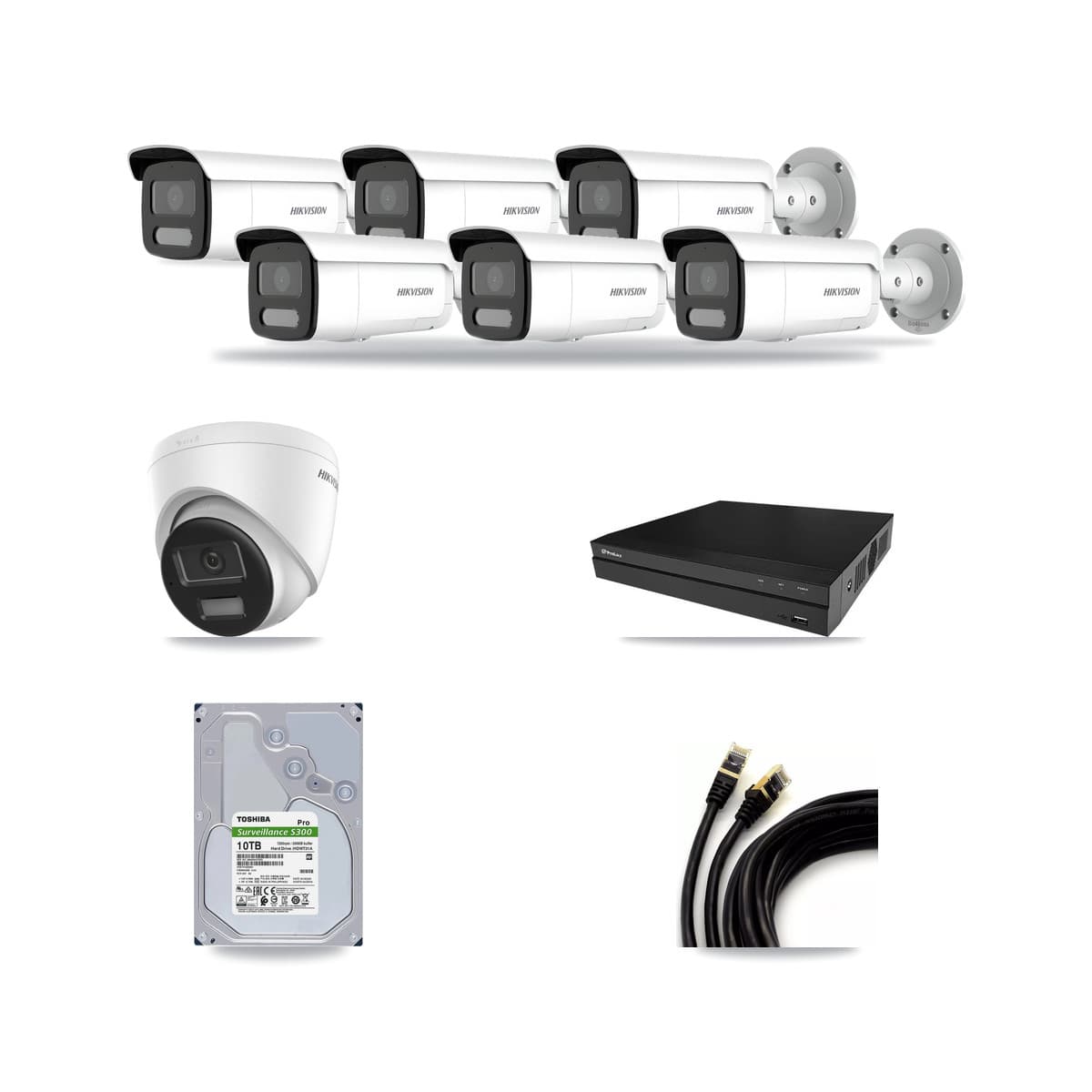 Hikvision & Prolux 8-Channel 4MP – 4K CCTV Kit — 1 DS-2CD1383G2-LIUF/SL 4K Turret + 6 DS-2CD2T47G2H-LISU/SL 4MP Bullet Cameras + 10TB Recording (PXN-2108HS-8P-4K Recorder) - Image 1