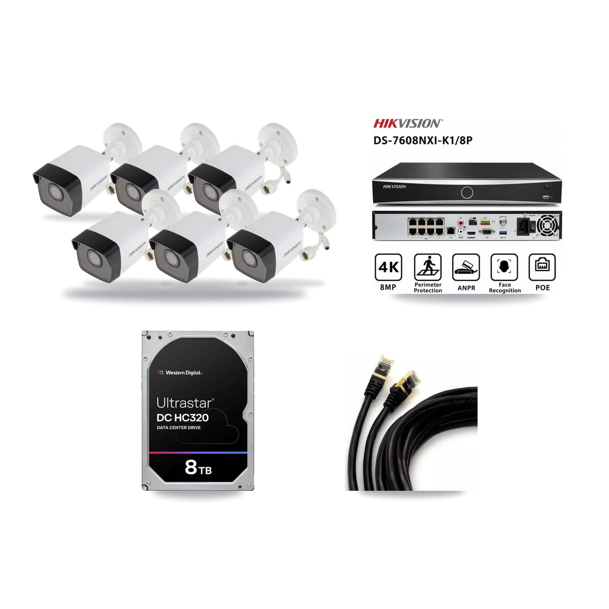 Hikvision 8-Channel 5MP CCTV Kit — 6 Bullet Cameras + 8TB Recording (DS-7608NXI Recorder) - Image 1