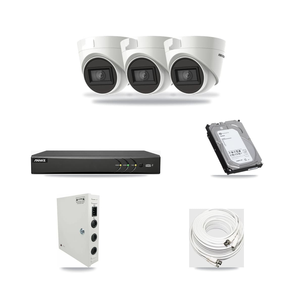Hikvision & ANNKE 4-Channel 4K CCTV Kit — 3 DS-2CE78U1T Turret Cameras + 6TB Recording - Image 1
