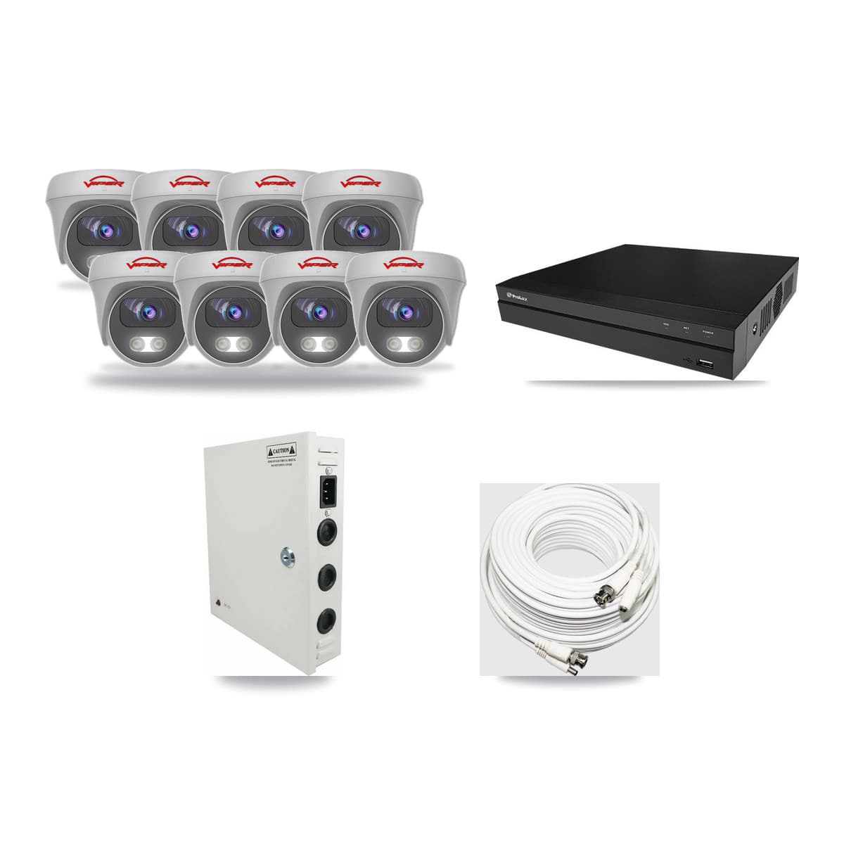 Viper & Prolux 8-Channel 5MP CCTV Kit — 8 White Cameras + 3TB Recording (PXD-5208AN Recorder) - Image 1
