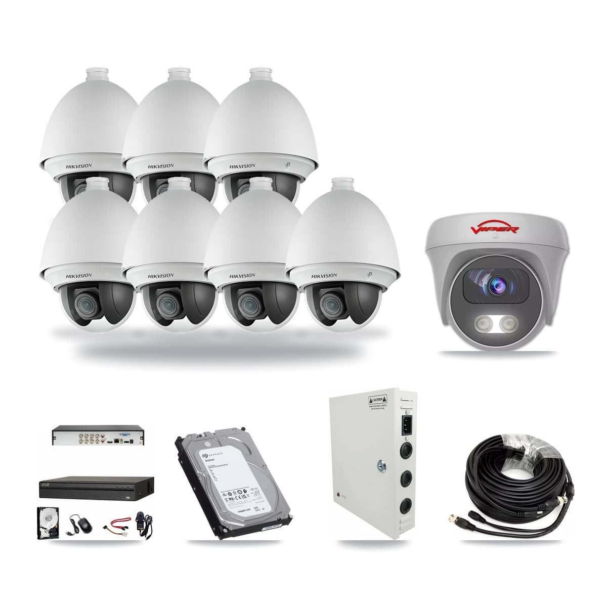 8-Channel 2MP – 5MP CCTV Kit — 7 2MP PTZ + 1 White 5MP Cameras + 6TB Recording (XVR-3108AD Recorder) - Image 1