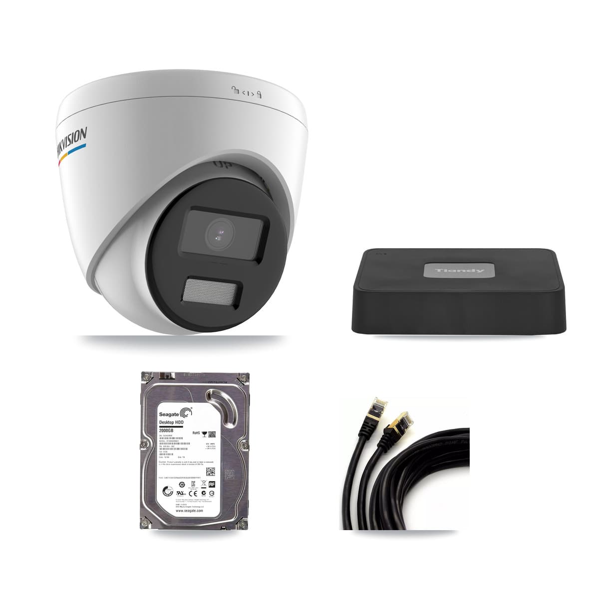 Hikvision & Tiandy 4-Channel 2MP CCTV Kit — 3 Turret Cameras + 2TB Recording