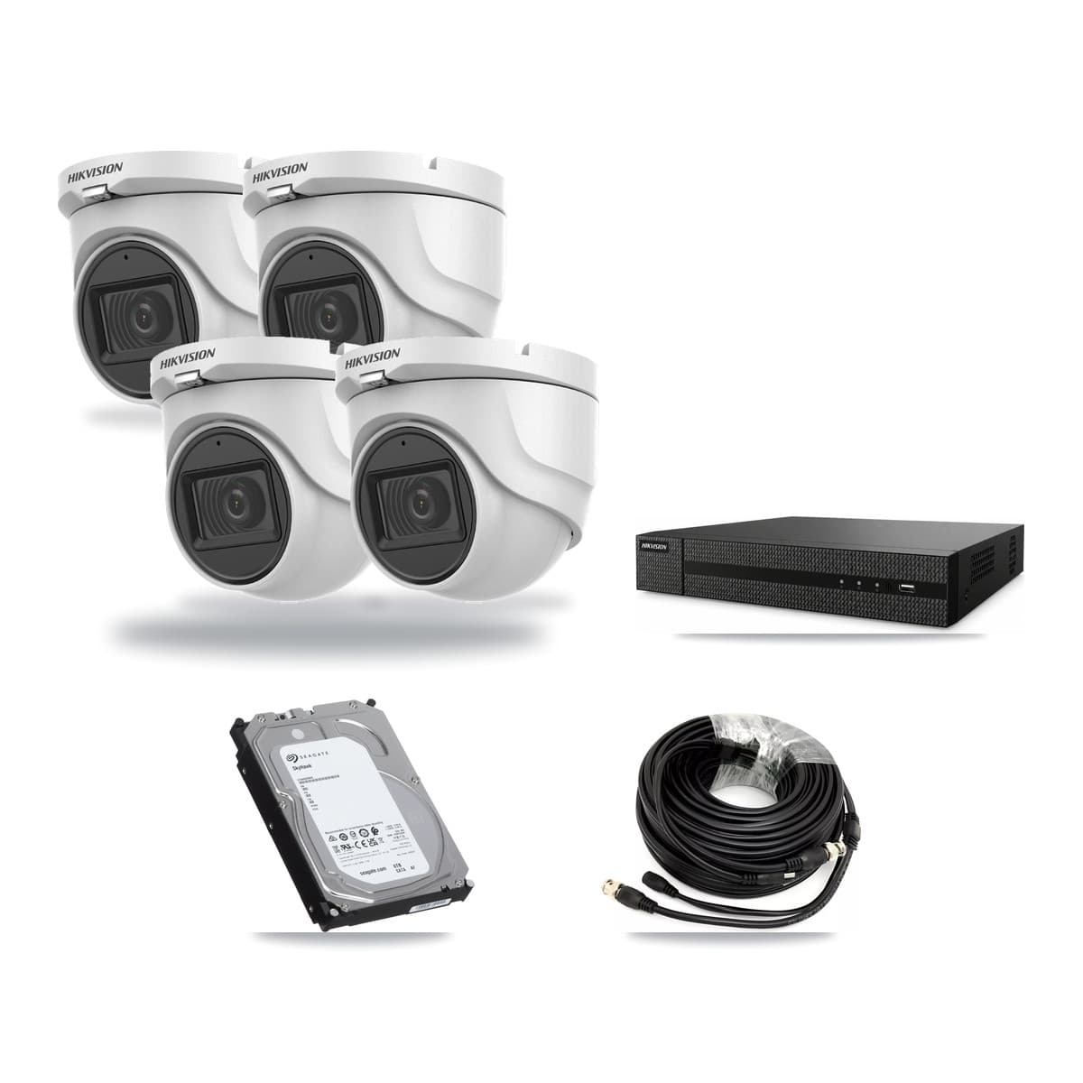 Hikvision 8-Channel 5MP CCTV Kit — 4 DS-2CE76H0T Turret Cameras + 6TB Recording (DVR-8CH Recorder) - Image 1
