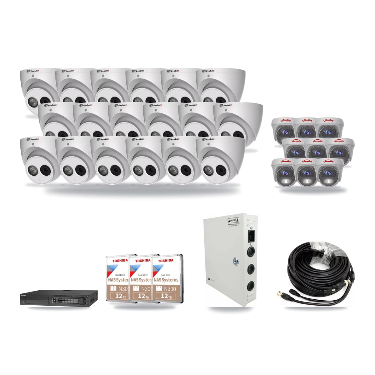 32-Channel 4MP – 5MP CCTV Kit — 18 4MP Turret + 9 5MP Cameras + 3× 12TB Recording - Image 1