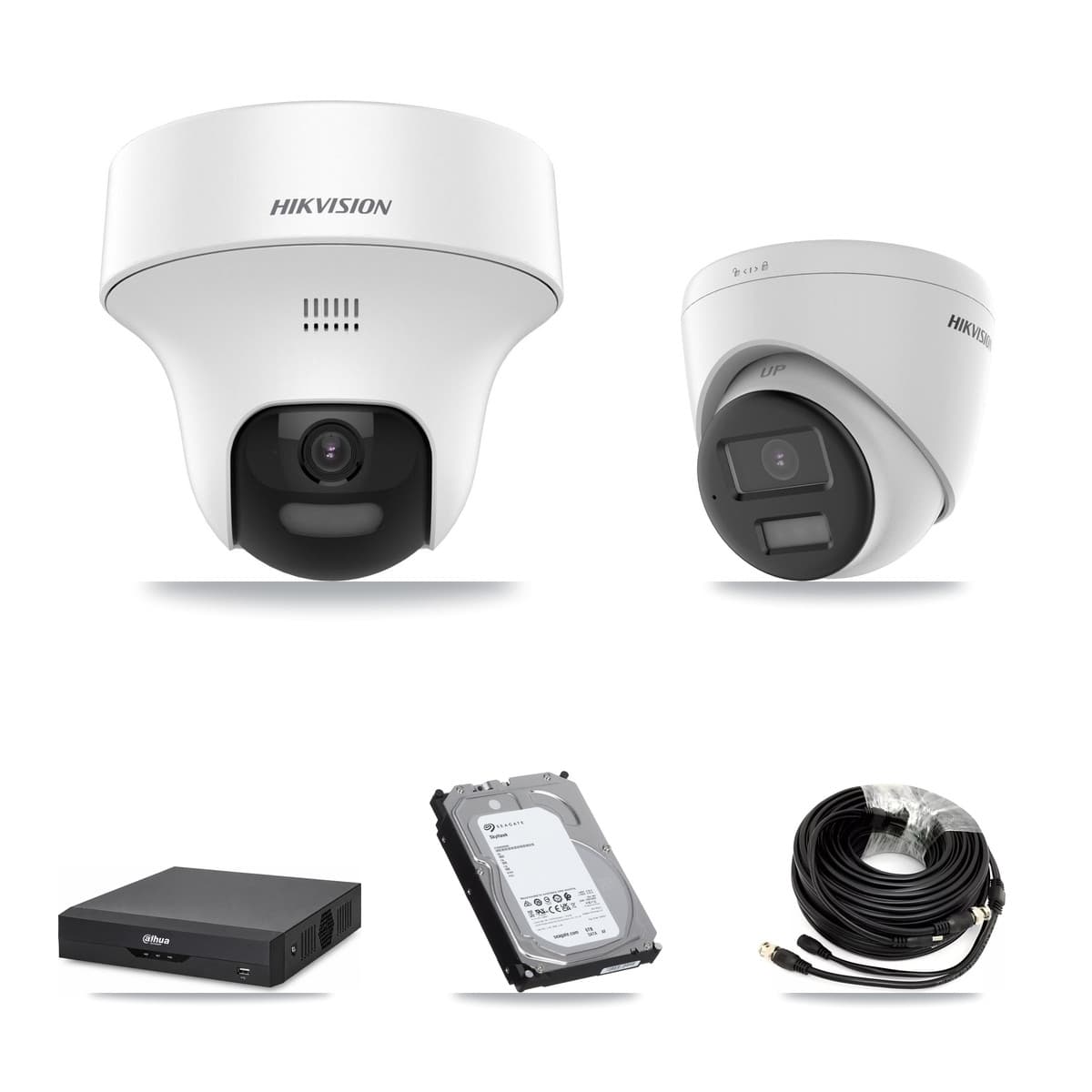 Hikvision & Dahua 4-Channel 5MP CCTV Kit — 2 DS-2CE70K0T + 2 DS-2CE78K0T Turret Cameras + 6TB Recording