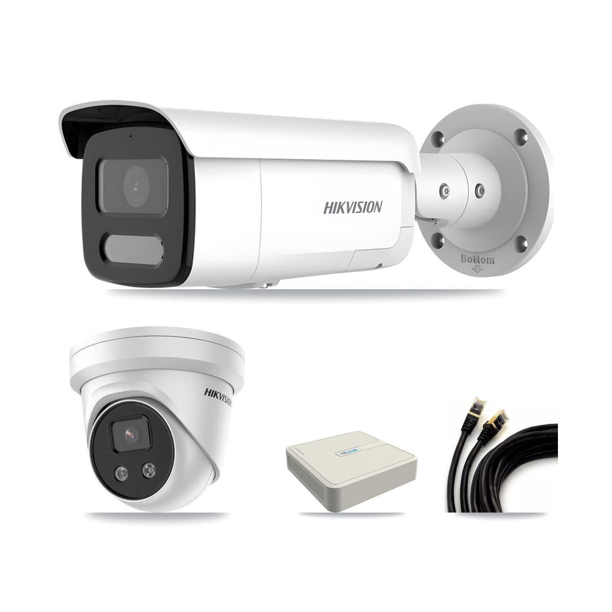 Hikvision & HiLook 8-Channel 4MP – 5MP CCTV Kit — 1 4MP Bullet + 1 5MP Turret Cameras + 3TB Recording (NVR-108H-D Recorder)
