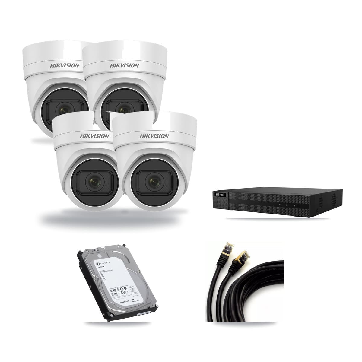 Hikvision & HiLook 8-Channel 4MP CCTV Kit — 4 DS-2CD2H45FWD Turret Cameras + 6TB Recording (NVR-108MH-D Recorder) - Image 1