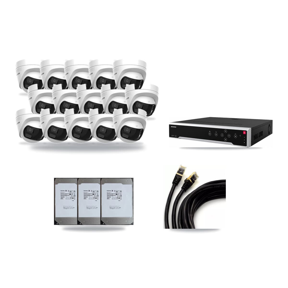 Hikvision 32-Channel 4K CCTV Kit — 15 DS-2CD1383G2P Turret Cameras + 3× 14TB Recording - Image 1