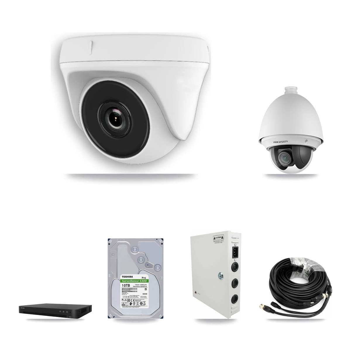 Hikvision 16-Channel 2MP CCTV Kit — 1 DS-2AE4225T PTZ + 15 White HDT-2MP-N20W Dome Cameras + 10TB Recording (DS-7216HGHI Recorder)