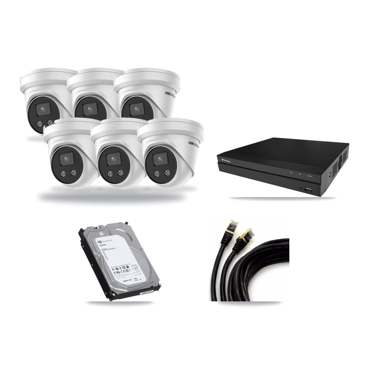 Hikvision & Prolux 8-Channel 5MP CCTV Kit — 6 DS-2CD3356G2 Turret Cameras + 6TB Recording - Image 1