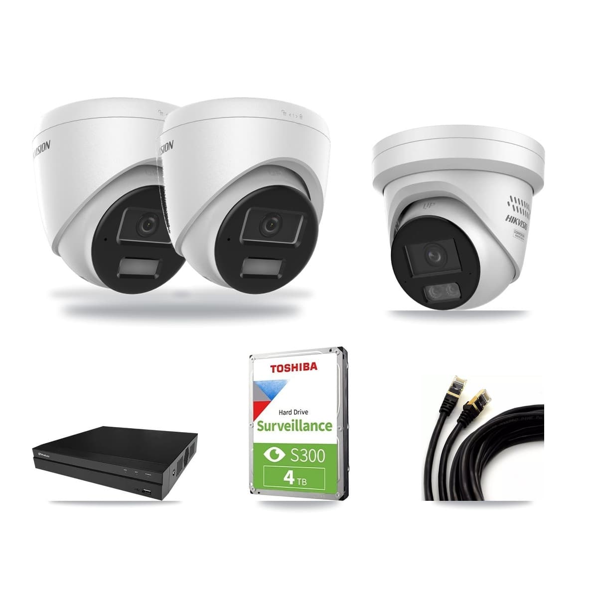 Hikvision & Prolux 8-Channel 4MP CCTV Kit — 2 DS-2CD1343G2 + 1 DS-2CD2347G3 Turret Cameras + 4TB Recording - Image 1