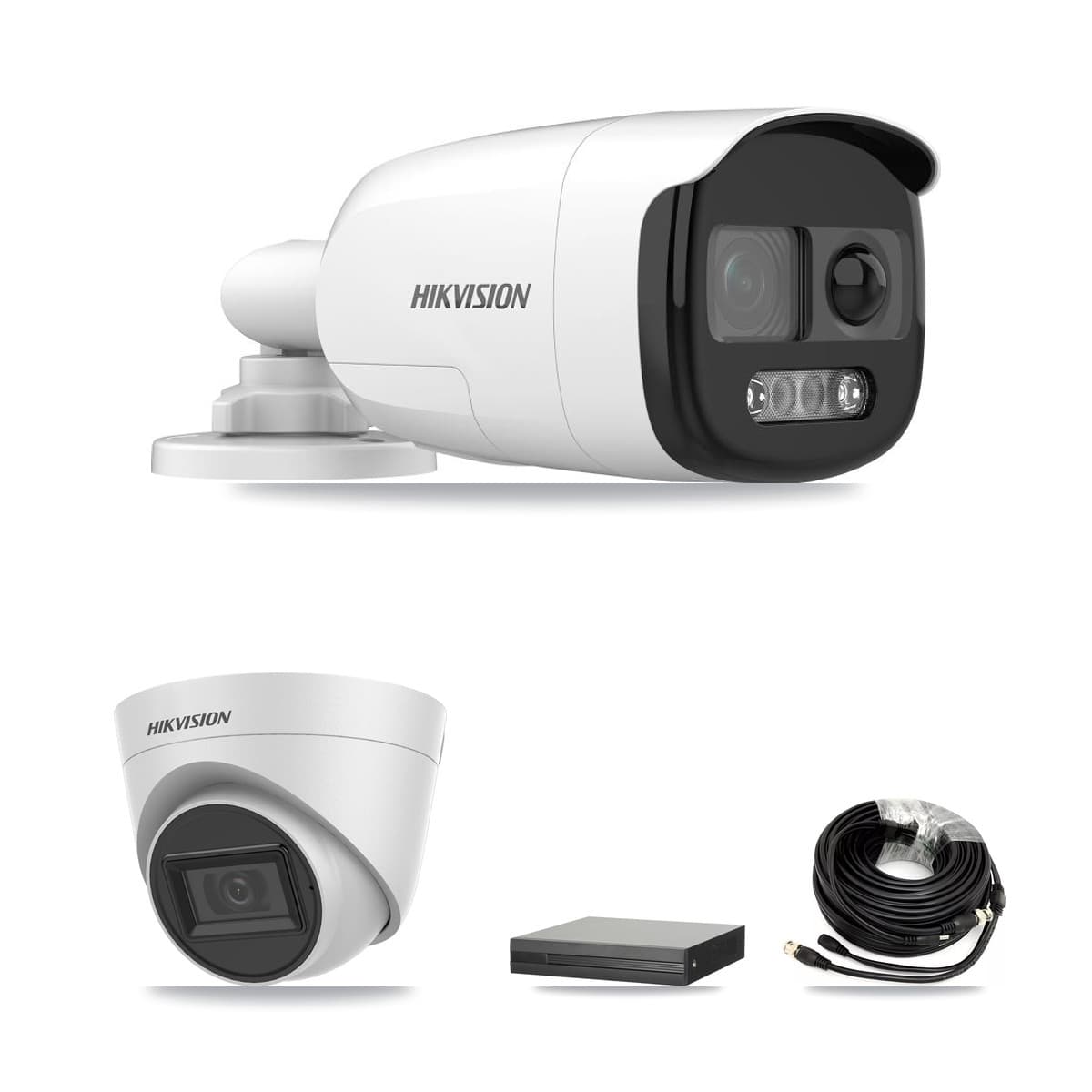 Hikvision 4-Channel 5MP CCTV Kit — 1 Bullet + 1 White Turret Cameras + 3TB Recording (XVR-3104HS Recorder)
