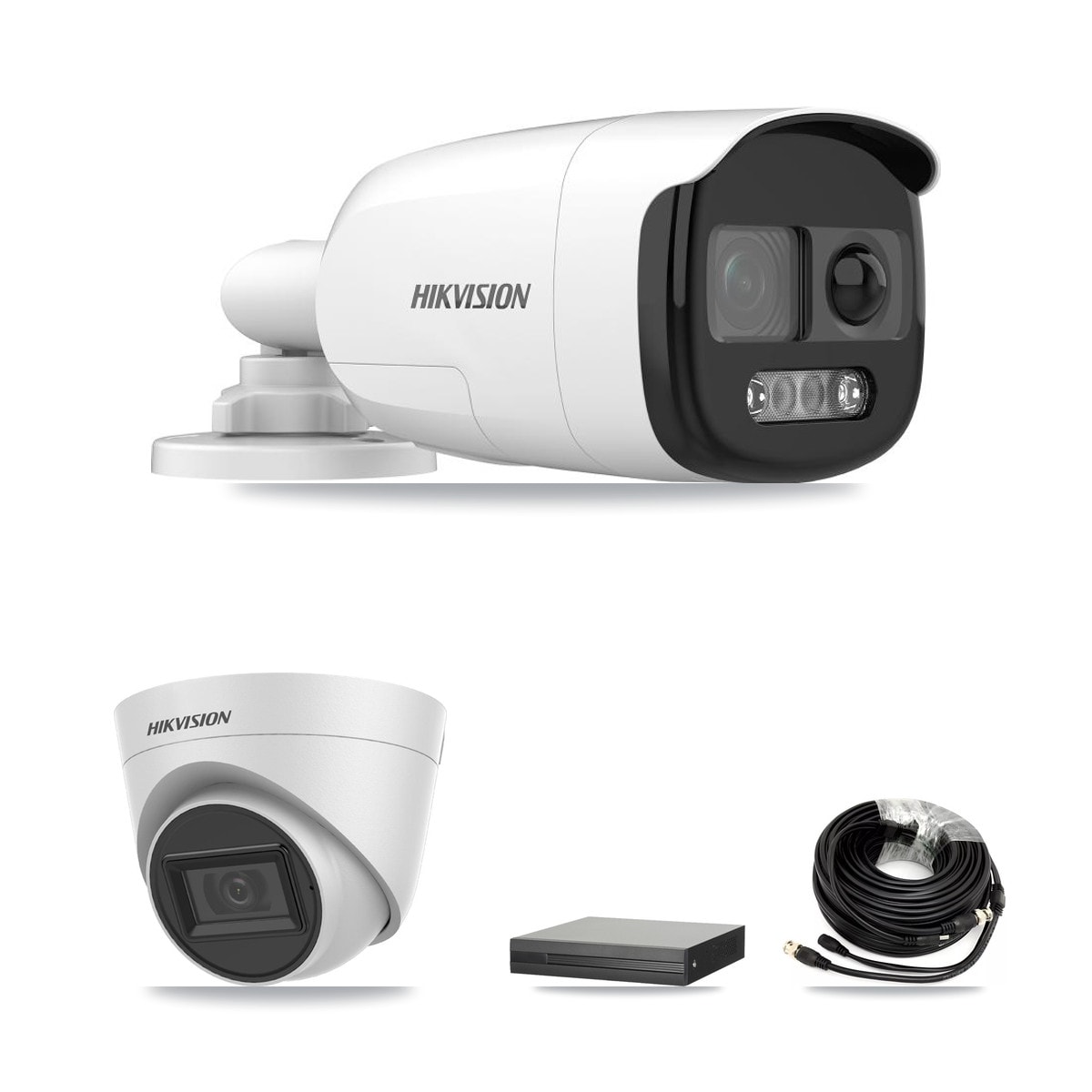 Hikvision 4-Channel 5MP CCTV Kit — 1 Bullet + 1 White Turret Cameras + 3TB Recording (XVR-3104HS Recorder) - Image 1
