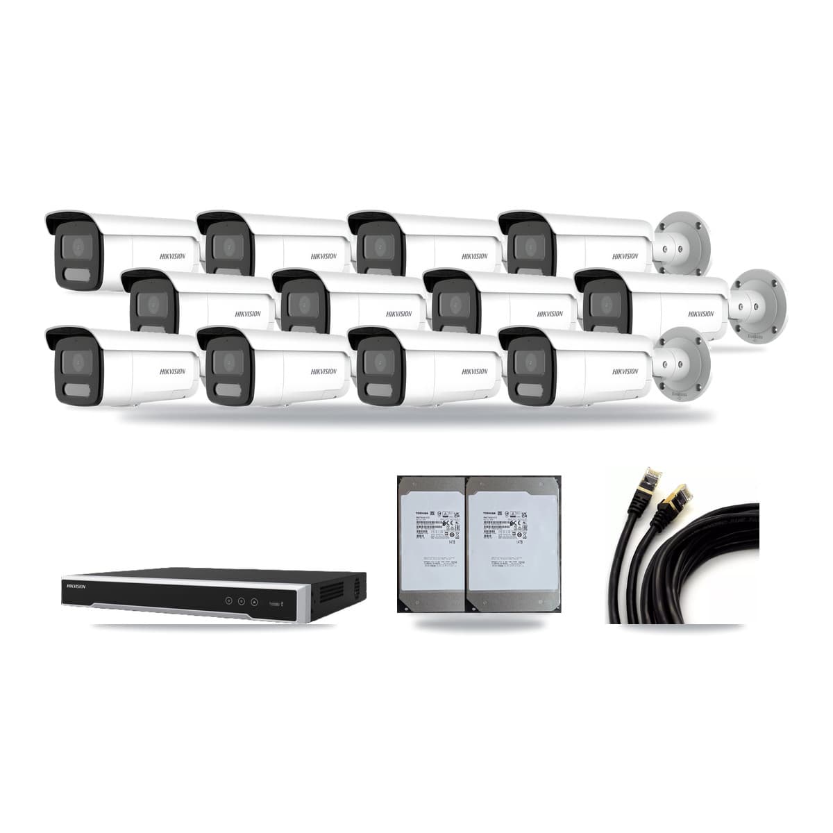 Hikvision 16-Channel 4MP – 4K CCTV Kit — 6 4MP + 6 White 4K Bullet Cameras + 2× 14TB Recording (DS-7616NI-M2 Recorder) - Image 1
