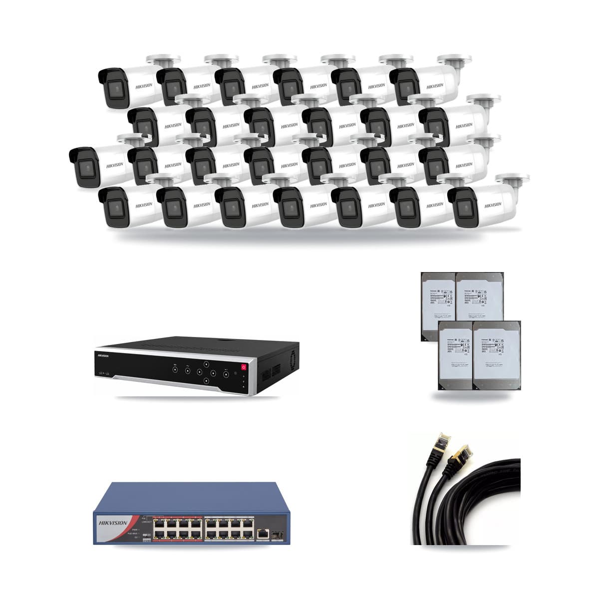 Hikvision 32-Channel 4K CCTV Kit — 26 Bullet Cameras + 4× 14TB Recording - Image 1