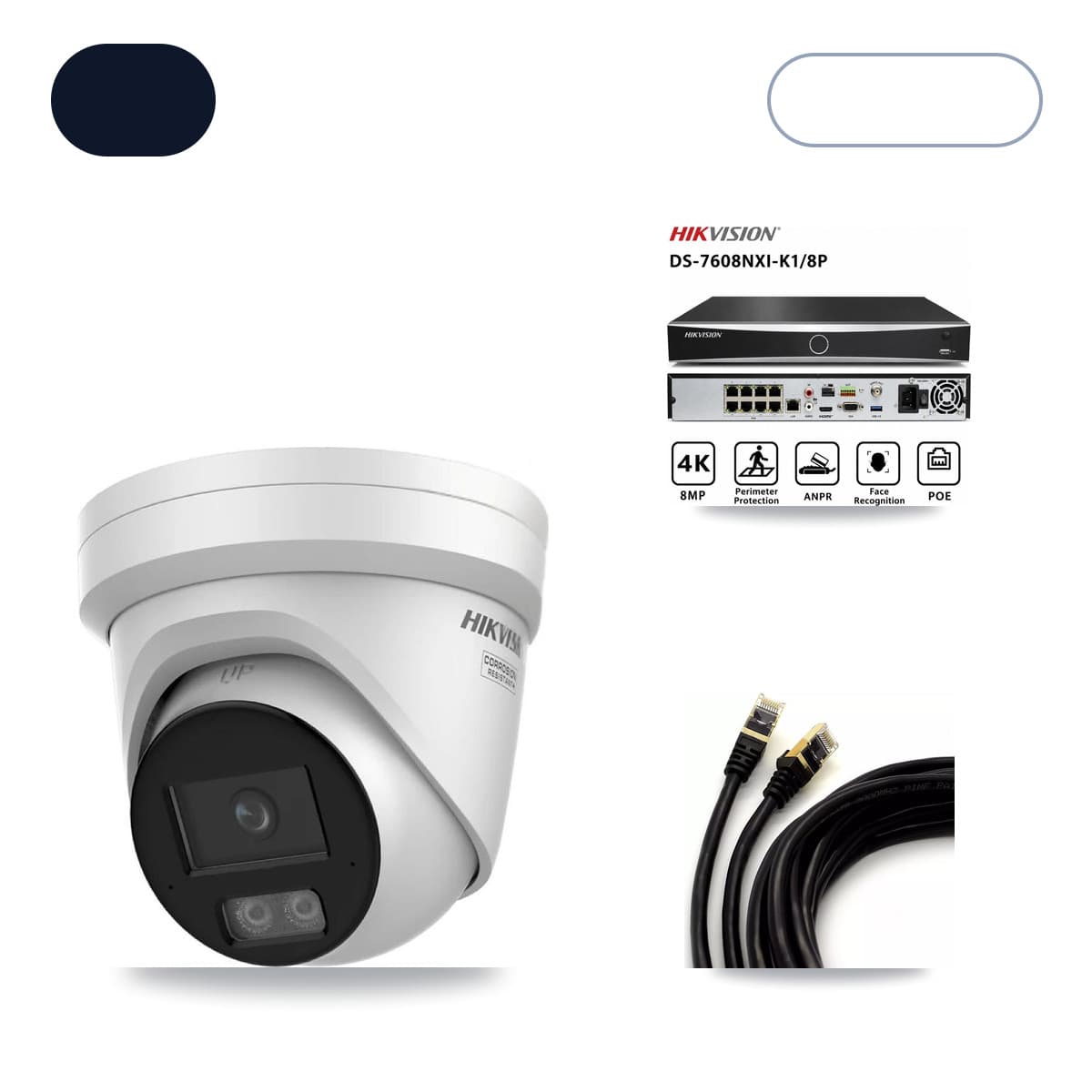 Hikvision 8-Channel 4K CCTV Kit — 4 Turret Cameras + 6TB Recording (DS-7608NXI Recorder)