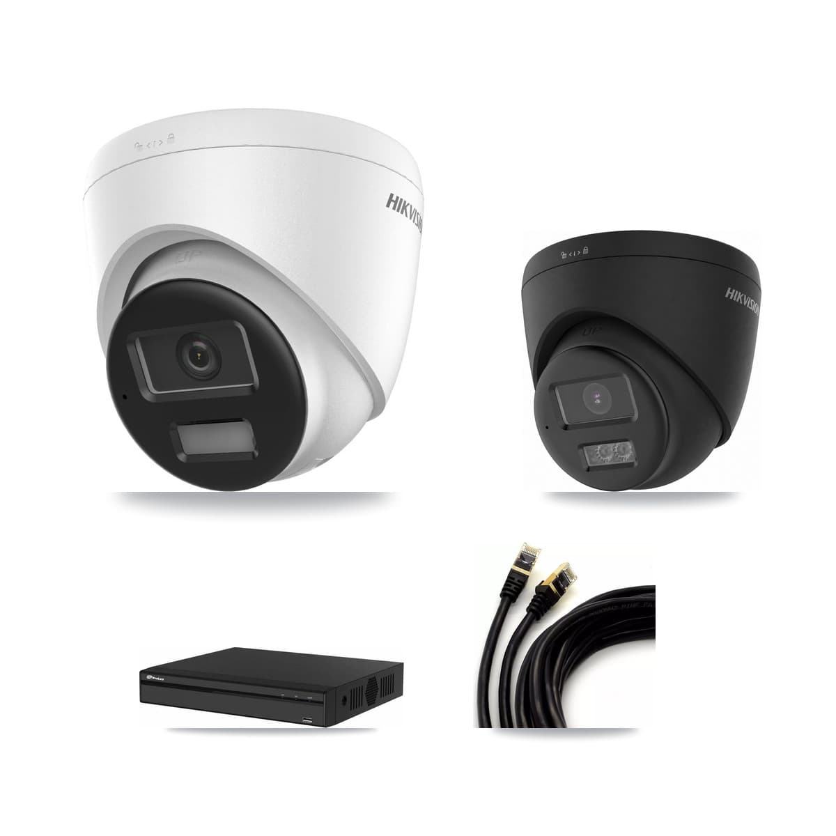 Hikvision & Prolux 4-Channel 4K CCTV Kit — 2 + 1 Black Turret Cameras + 8TB Recording