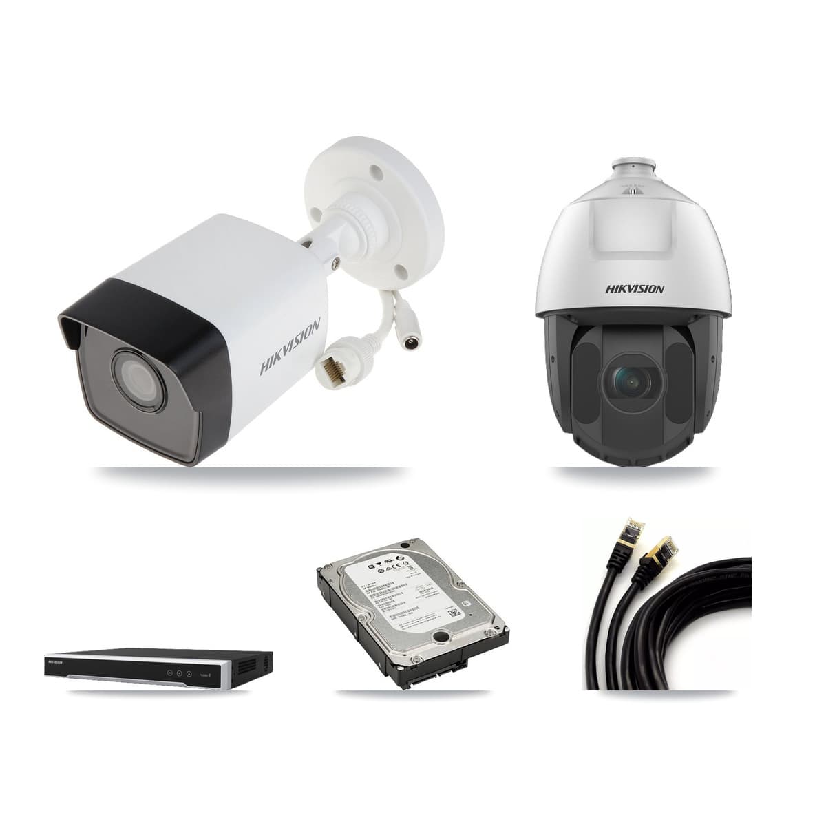 Hikvision 8-Channel 2MP – 5MP CCTV Kit — 3 5MP Bullet + 1 2MP PTZ Cameras + 5TB Recording (DS-7608NI-M2 Recorder)