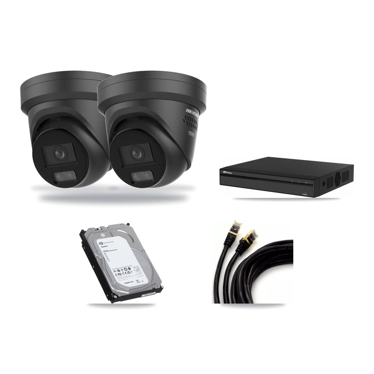 Hikvision & Prolux 4-Channel 4K CCTV Kit — 2 Black Turret Cameras + 6TB Recording - Image 1