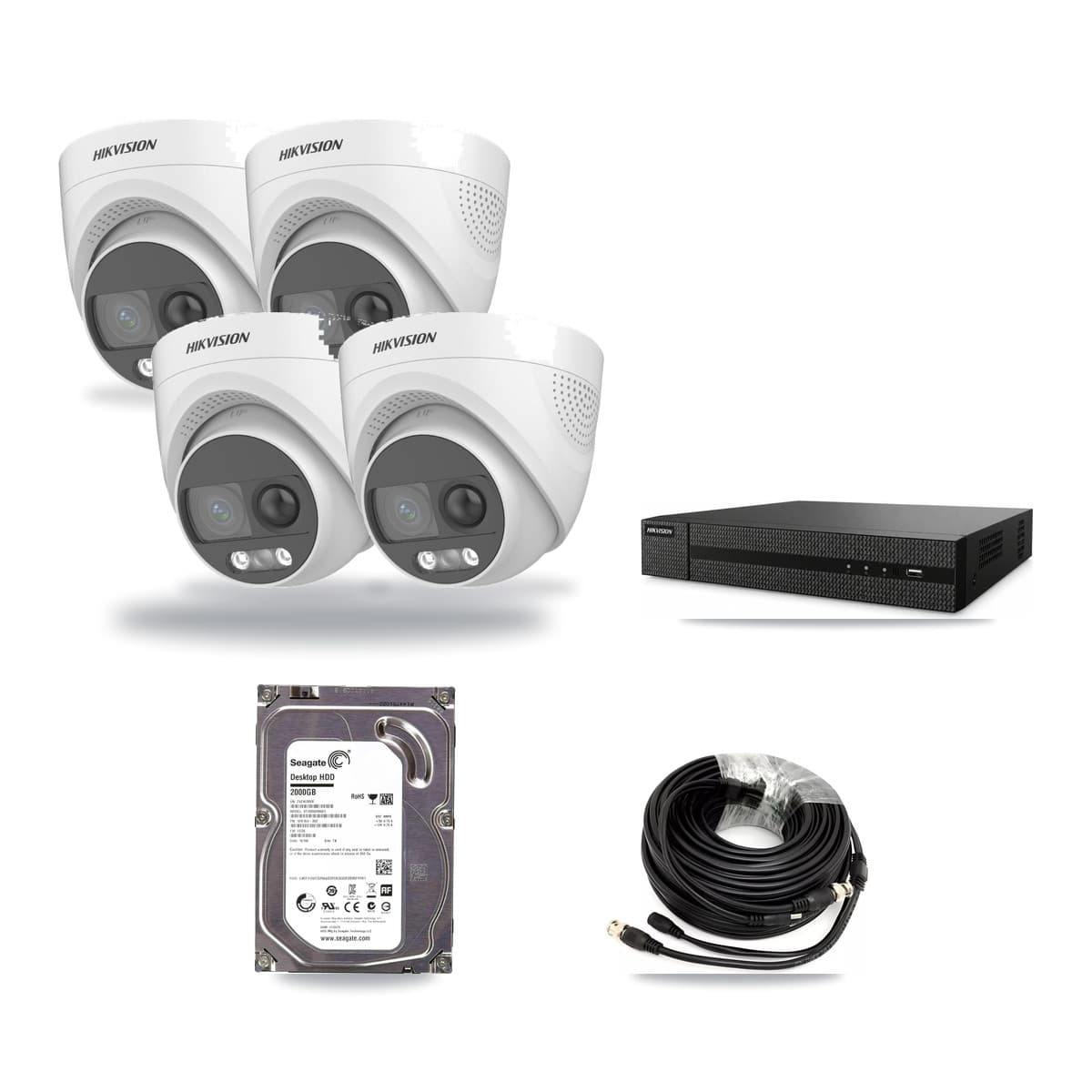 Hikvision 8-Channel 5MP CCTV Kit — 4 DS-2CE72KF3T Turret Cameras + 2TB Recording (DVR-8CH Recorder) - Image 1
