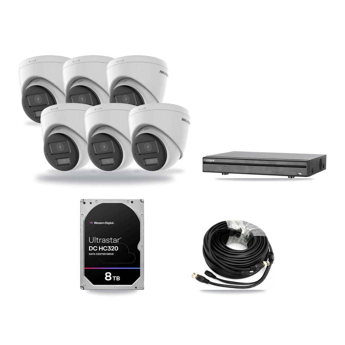 Hikvision & Dahua 8-Channel 5MP CCTV Kit — 6 DS-2CE78K0T-LPTS Turret Cameras + 8TB Recording (DH-XVR5108H-4KL-X-8P Recorder) - Image 1