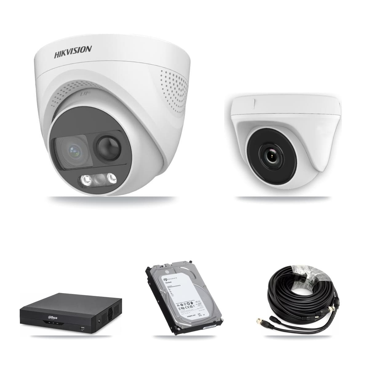 Hikvision & Dahua 4-Channel 2MP – 5MP CCTV Kit — 3 DS-2CE72KF3T 5MP Turret + 1 White HDT-2MP-N20W 2MP Dome Cameras + 6TB Recording