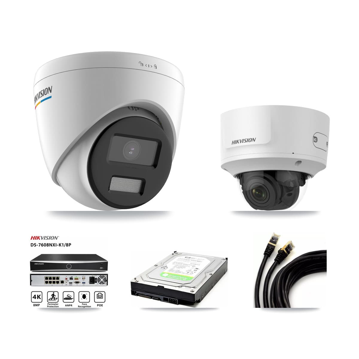 Hikvision 8-Channel 2MP CCTV Kit — 1 Turret + 1 Dome Cameras + 1TB Recording (DS-7608NXI Recorder)