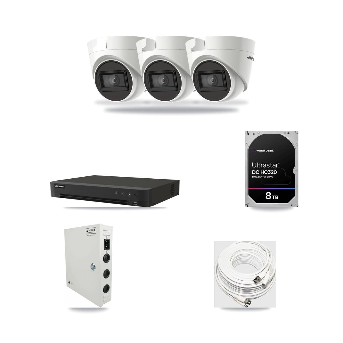 Hikvision 8-Channel 4K CCTV Kit — 3 DS-2CE78U1T-IT3F Turret Cameras + 8TB Recording (IDS-7208HUHI-M1/XT Recorder) - Image 1