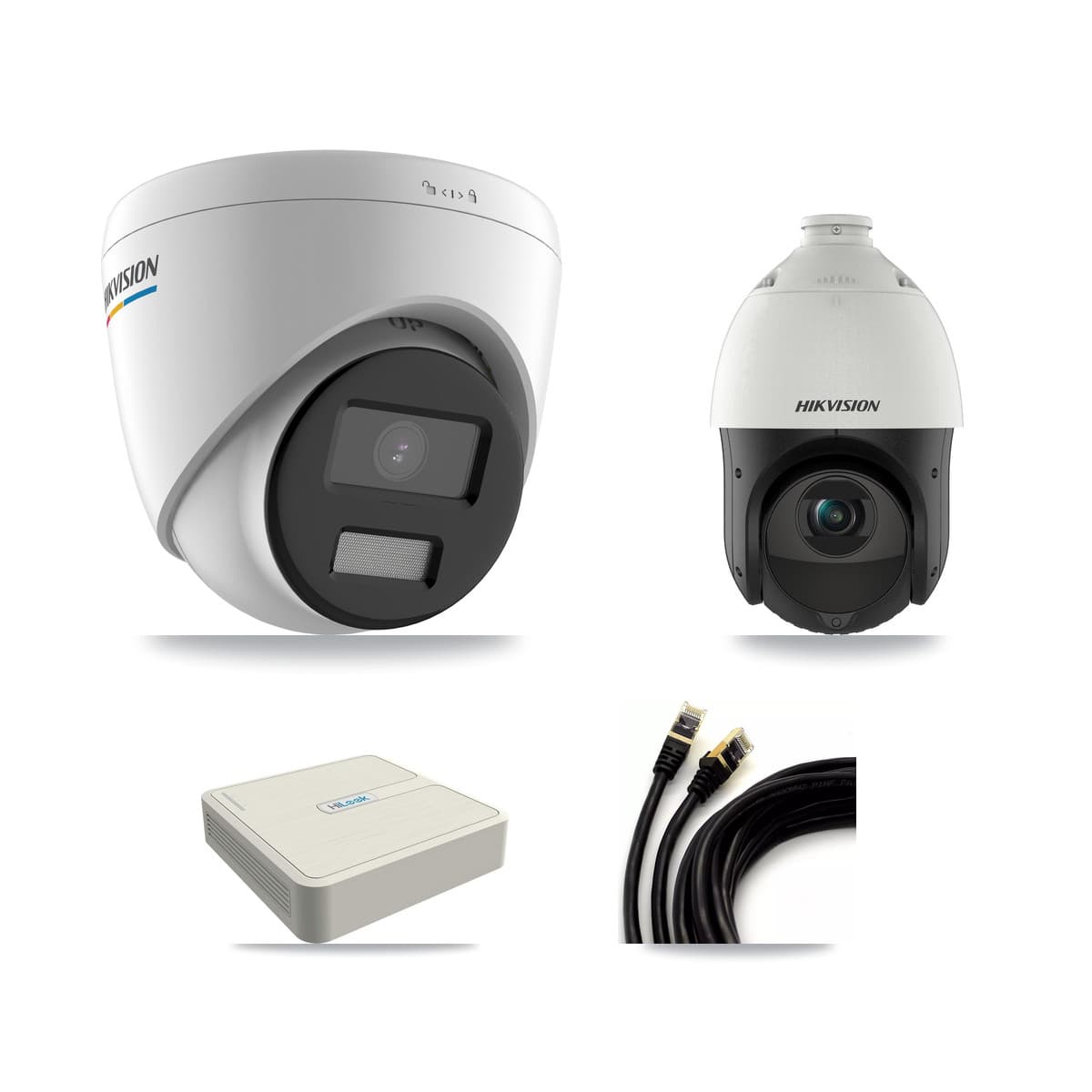 Hikvision & HiLook 8-Channel 2MP – 4MP CCTV Kit — 3 2MP Turret + 1 4MP PTZ Cameras + 3TB Recording (NVR-108H-D Recorder)