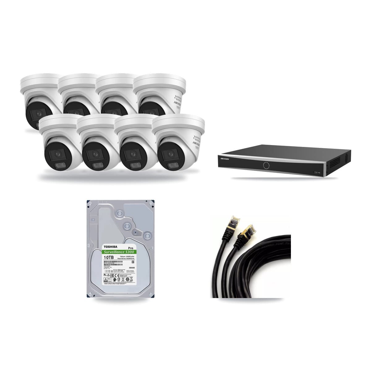 Hikvision 16-Channel 4MP CCTV Kit — 8 DS-2CD2347G3 Turret Cameras + 10TB Recording (DS-7616NXI Recorder) - Image 1