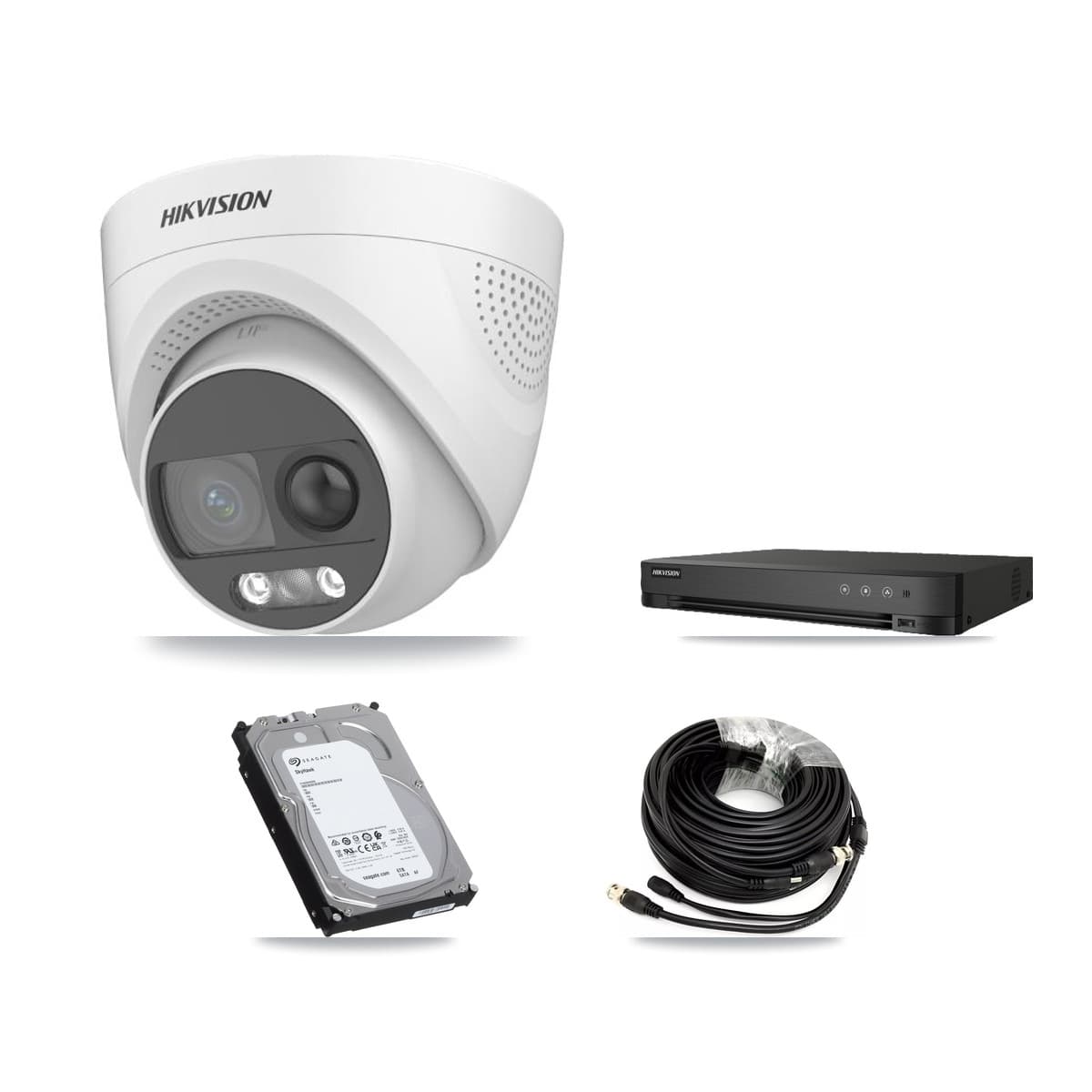 Hikvision 8-Channel 5MP CCTV Kit — 6 DS-2CE72KF3T-PIRXO Turret Cameras + 6TB Recording (IDS-7208HUHI-M1/E Recorder)