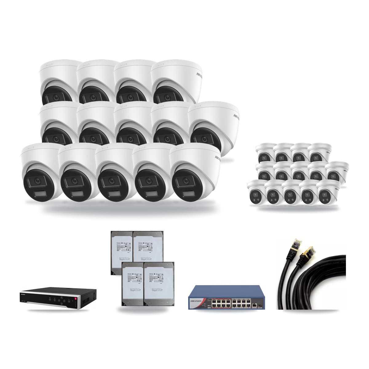 Hikvision 32-Channel 5MP – 4K CCTV Kit — 14 4K + 14 5MP Turret Cameras + 4× 14TB Recording - Image 1