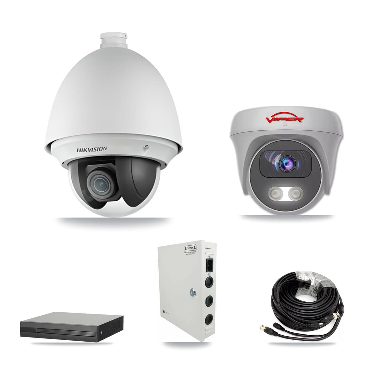 Hikvision & Viper 4-Channel 2MP – 5MP CCTV Kit — 3 2MP PTZ + 1 White 5MP Cameras + 3TB Recording (XVR-3104HS Recorder) - Image 1