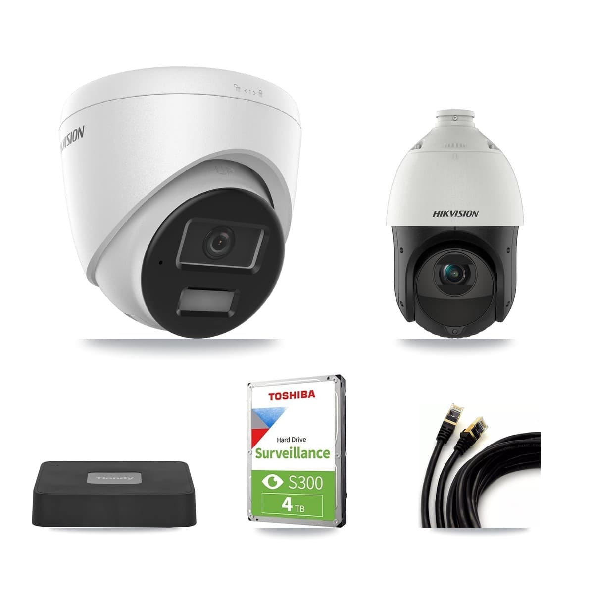 Hikvision & Tiandy 4-Channel 4MP CCTV Kit — 2 Turret + 1 PTZ Cameras + 4TB Recording