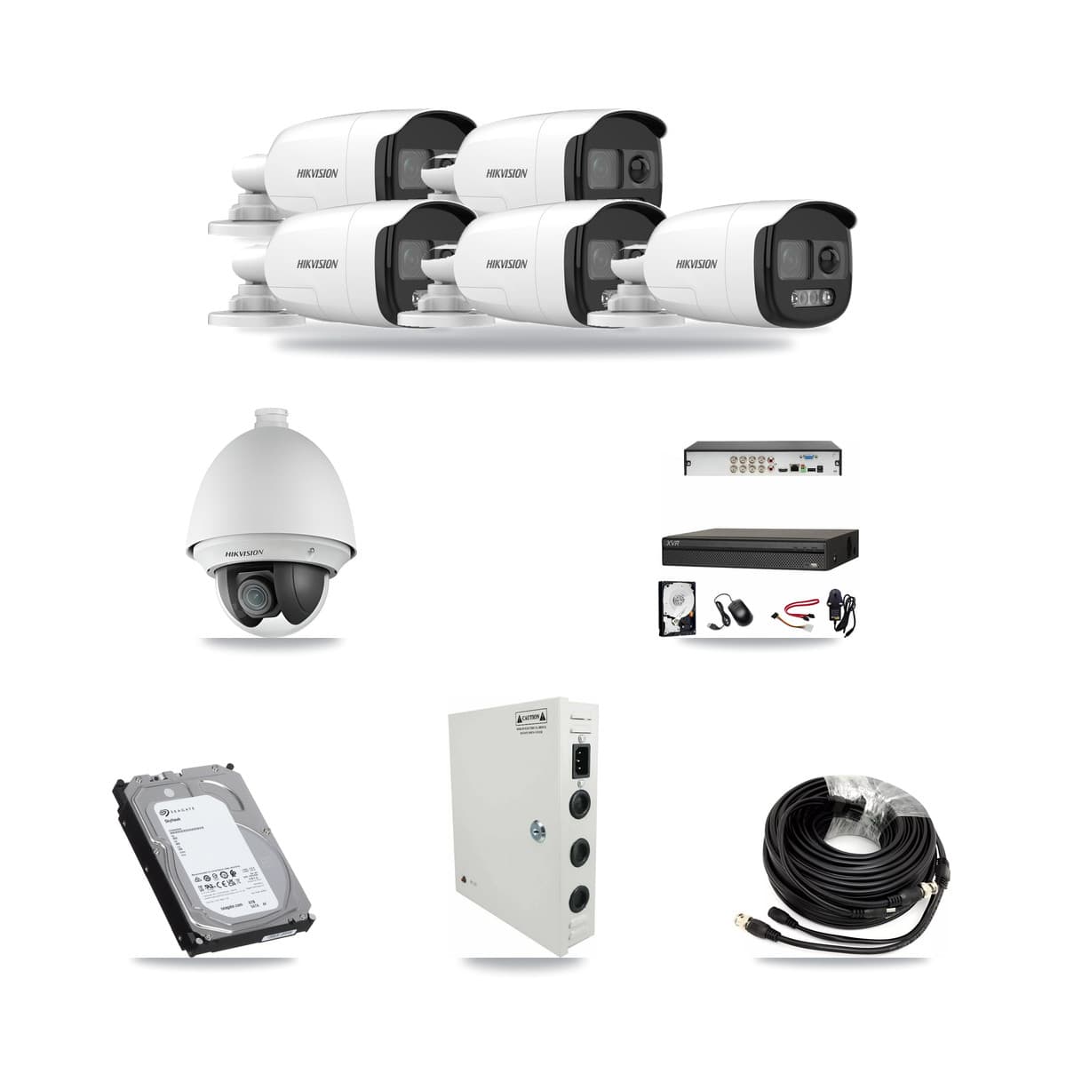 Hikvision & Dahua 8-Channel 2MP – 5MP CCTV Kit — 1 2MP PTZ + 5 5MP Bullet Cameras + 6TB Recording - Image 1