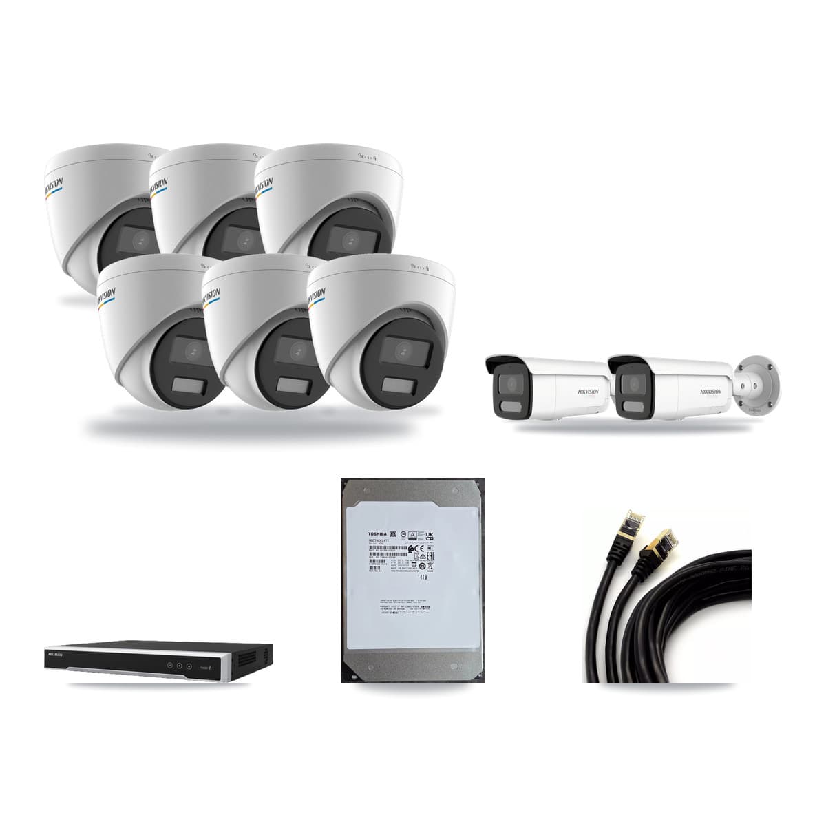 Hikvision 8-Channel 2MP – 4K CCTV Kit — 6 2MP Turret + 2 4K Bullet Cameras + 14TB Recording - Image 1