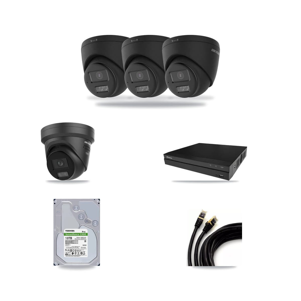 Hikvision & Prolux 8-Channel 4K CCTV Kit — 3 Black DS-2CD1383G2 + 1 Black DS-2CD2387G3 Turret Cameras + 10TB Recording - Image 1