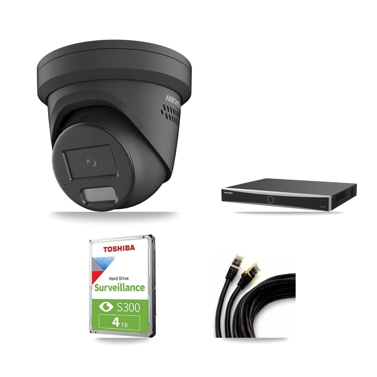 Hikvision 16-Channel 4MP CCTV Kit — 3 Black Turret Cameras + 4TB Recording (DS-7616NXI Recorder)