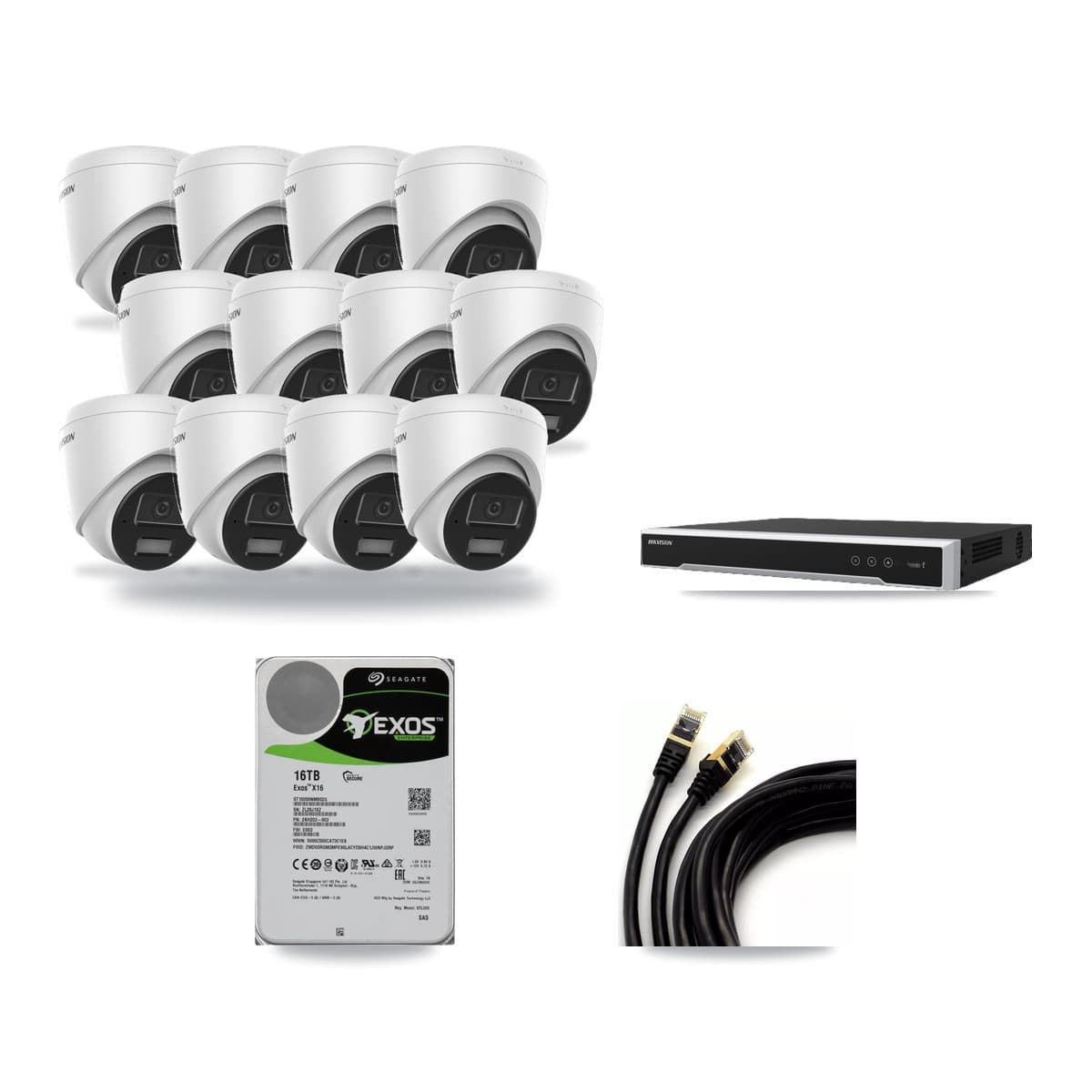 Hikvision 16-Channel 4MP CCTV Kit — 12 DS-2CD1343G2 Turret Cameras + 16TB Recording (DS-7616NI-M2 Recorder) - Image 1