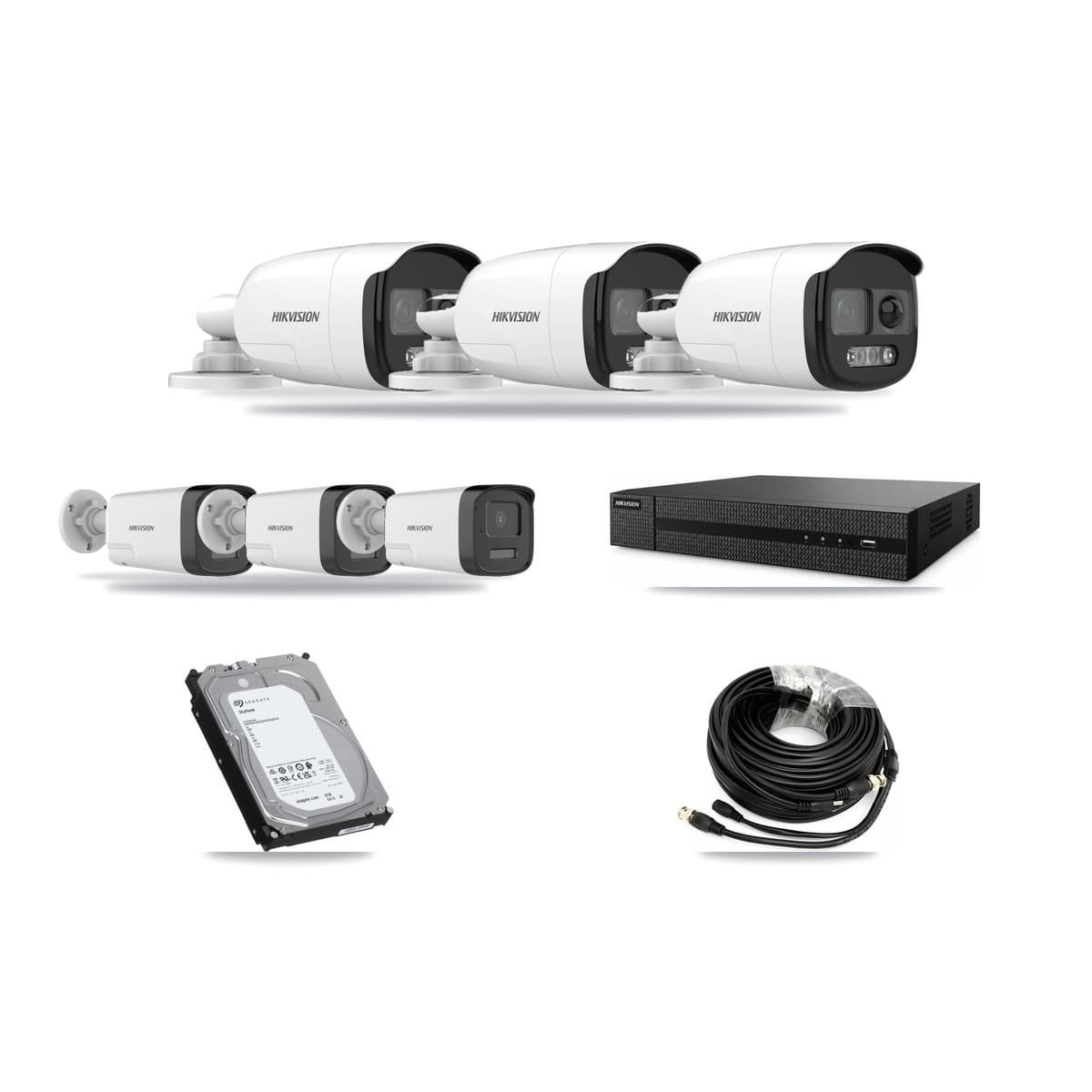 Hikvision 8-Channel 5MP CCTV Kit — 3 DS-2CE12KF3T + 3 DS-2CE17K0T Bullet Cameras + 6TB Recording (DVR-8CH Recorder) - Image 1