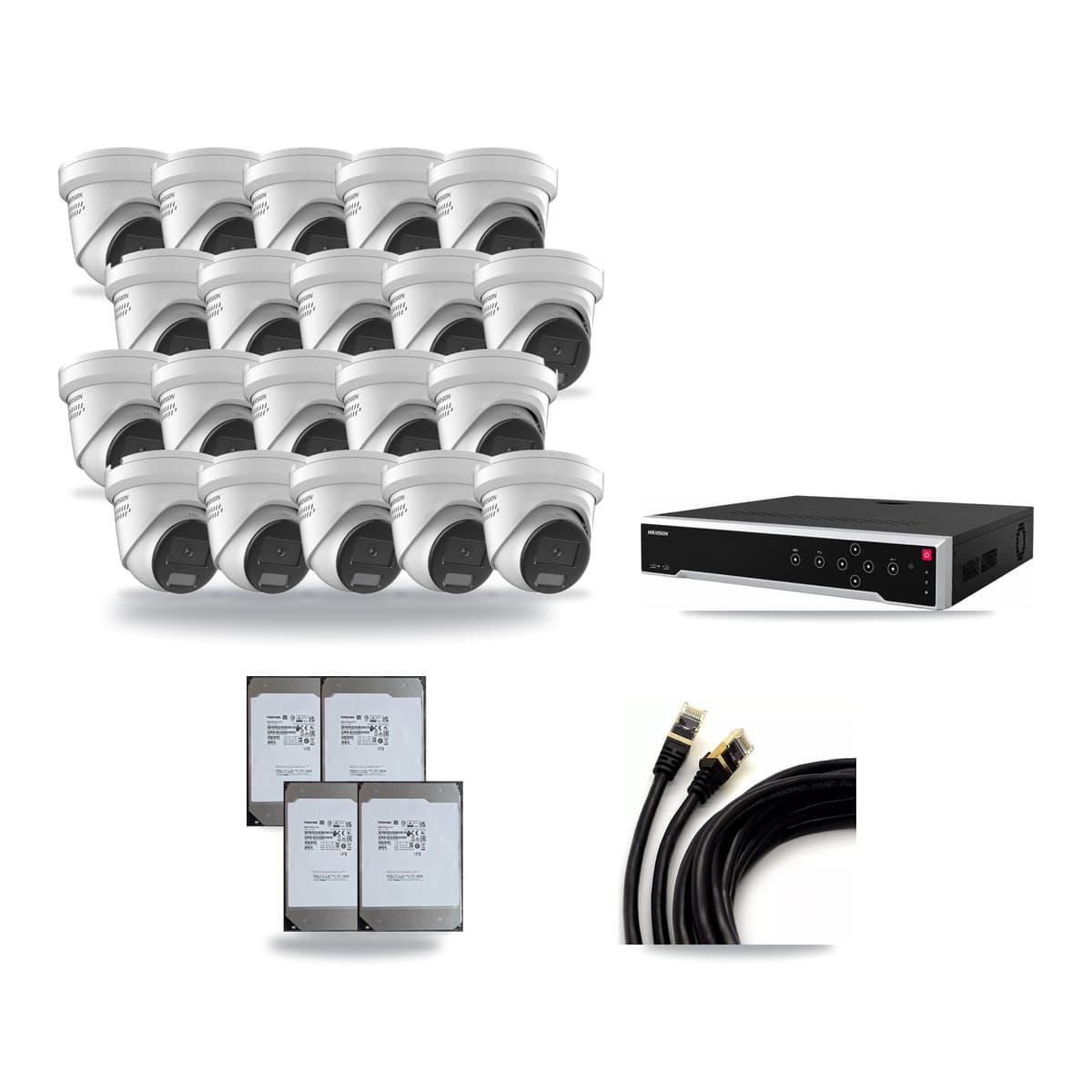 Hikvision 32-Channel 4K CCTV Kit — 20 DS-2CD2387G2H Turret Cameras + 4× 14TB Recording - Image 1
