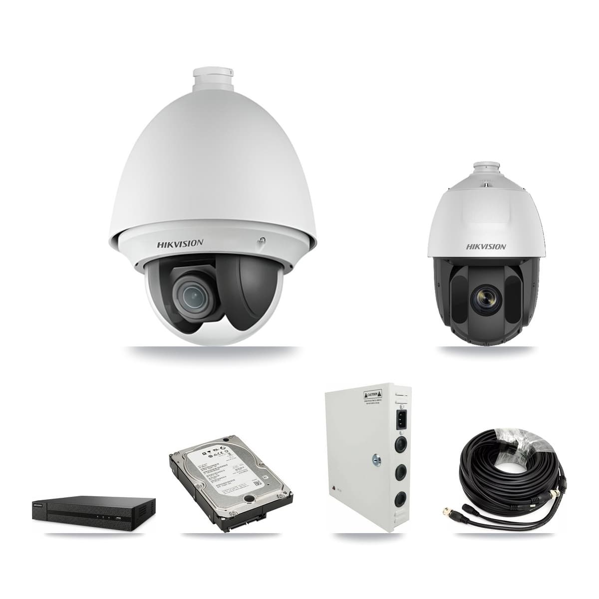 Hikvision 8-Channel 2MP CCTV Kit — 7 DS-2AE4225T + 1 DS-2AE5225TI PTZ Cameras + 5TB Recording (DVR-8CH Recorder)