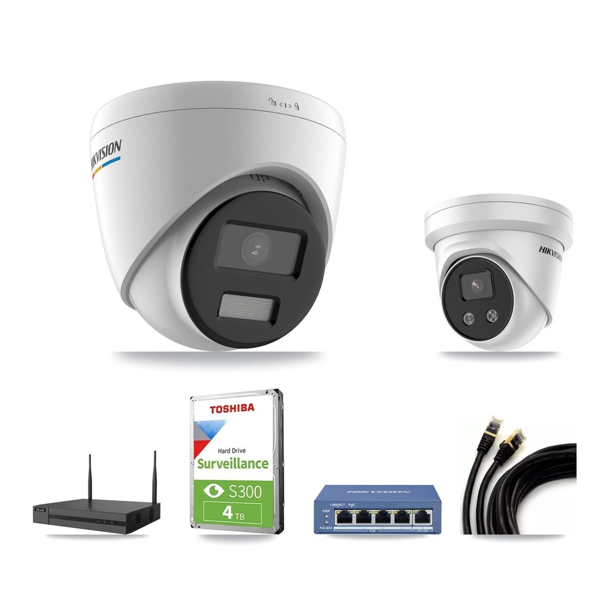 Hikvision & HiLook 4-Channel 2MP – 5MP CCTV Kit — 2 2MP + 2 5MP Turret Cameras + 4TB Recording