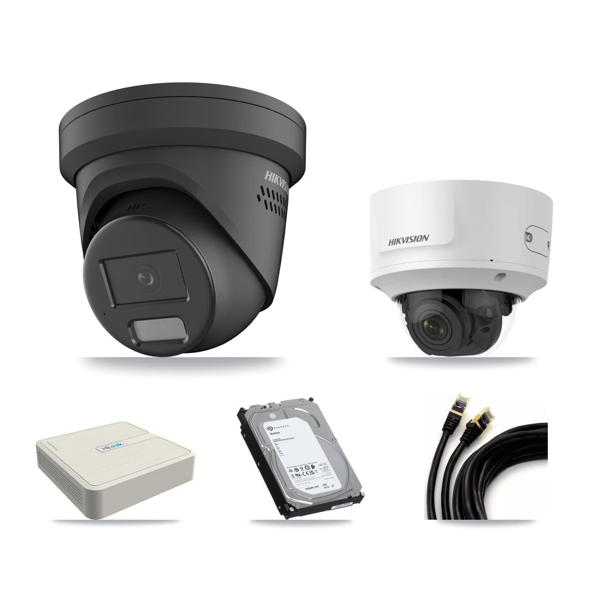 Hikvision & HiLook 8-Channel 2MP – 4MP CCTV Kit — 5 Black 4MP Turret + 1 2MP Dome Cameras + 6TB Recording