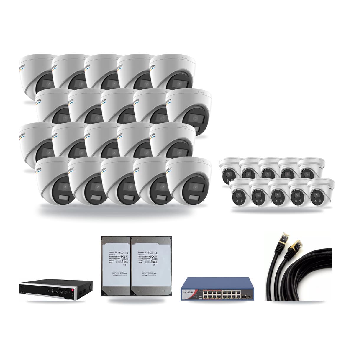 Hikvision 32-Channel 2MP – 5MP CCTV Kit — 20 2MP + 10 5MP Turret Cameras + 2× 14TB Recording - Image 1